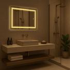 Espelho Retangular Com LED Jateado Decorativo para Sala, Banheiro, Quarto e Hall Design Moderno Touch