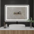 Espelho Retangular Grande Jateado Com Led 80x100 Cm Lapidado