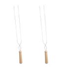 Espeto duplo inox cabo madeira churrasco 65cm aço