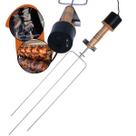 Espeto Elétrico Aço Inox Giratório Rotativo Bivolt para Churrasco com Motor Flex Suporte Churrasqueira Gira Grill Cabo d