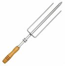 Espeto Inox Triplo Com Garfo Roldana Para Churrasqueira Rotativa Cabo Madeira - 420 Matrinox