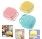 Esponja banho silicone porta reservatorio sabão shampoo cor variada