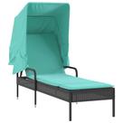 Espreguiçadeira vidaXL Black PE Rattan com dossel, almofada turquesa