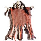 Esqueleto 3 cabeças laranja enfeite decoração Halloween Esqueleto 3 cabeças laranja enfeite decoração Halloween