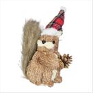 Esquilo Com Gorro Segurando Pinha Enfeite Natalino Rústico Em Fibra Natural 15Cm