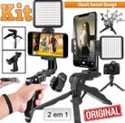 Estabilizador de Celular Tripé Suporte Universal + Painel de Luz Led Iluminador Foto Vídeo Selfie Gravação Profissional