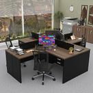 Estação de Trabalho com 4 Escrivaninhas em L Office Preto/Nogal