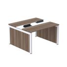 Estação de Trabalho Mesa Plataforma Escritório Dupla para 2 Pessoas com Caixa de Tomada Pé Painel Marrom/Walnut/Branco