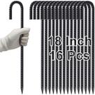 Estacas de acero VVOKGO 45 cm con gancho en J, anclajes resistentes para tierra, paquete de 16 piezas