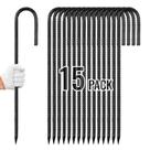Estacas de vergalhão QNLONG 30 cm Heavy Duty J-Hook 15 unidades pretas