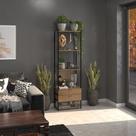 Estante Com 2 Gavetas E Prateleiras Multiuso Cor Lamina Com Preto Organizador Design Vintage Aço E Madeira Design Industrial