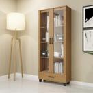 Estante Cristaleira com Portas de Vidro 77x184 Cm 4 Prateleiras 100% MDF Freijó Pradel
