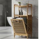 Estante de Bambu com Cesto de Roupa Suja Organizador Banheiro Lavanderia Multiuso com Prateleiras Porta Toalhas e Roupas Design Moderno Resistente 40x