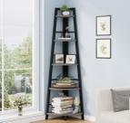 Estante de canto BON AUGURE Rustic Tall 5 Tier Dark Grey Oak