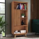 Estante de Livros 68cmx153cm Pés em Madeira Maciça 1 Porta 3 Prateleiras Pequim