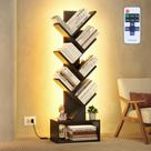 Estante de livros Hoctieon 6 Tier Tree com gaveta e luzes LED pretas