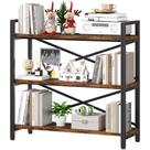 Estante de livros Homeiju 3 camadas de madeira/metal, 80 cm de largura, marrom rústico