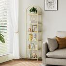 Estante de livros Homhedy em metal arqueado com prateleiras de vidro douradas 30x35x173cm