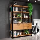Estante de Livros Industrial 100% MDF 144CMX185CM 1 Porta 2 Gavetas Marrom/Freijó/Preto