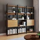 Estante de Livros Industrial 189CMX178CM 11 Prateleiras 2 Portas Marrom/Lamina Mel/Preto Estante de Livros Industrial 189CMX178CM 11 Prateleiras 2 Portas Marrom/Lamina Mel/Preto
