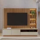 Estante de TV 82 Polegadas 240cm com LED Leme Freijó/Off White Matte C04 - D'Rossi