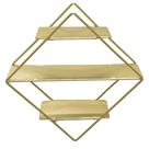 Estante Decorativa Geometrica Metalica Com Suportes de Madeira Dourado 30x30x10 Cm - D'Rossi
