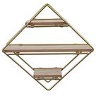 Estante Decorativa Geométrica Metálica Com Suportes de Madeira Dourado Com Marrom 30cm F04 - D'Rossi