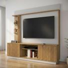 Estante e Home Theater para TV até 65 Polegadas com 201cmx187cm 2 Portas Led Embutido Atlanta Marrom Cinamomo/Off White Ripado