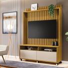 Estante e Home Theater Ripado para TV até 50 Polegadas MDF 145cmx190cm Rodízio 2 Gavetas Estilos Marrom Naturale/Off White