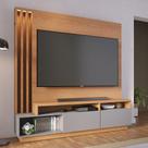 Estante e Home Theater Ripado para TV até 65 Polegadas com 180cmx184cm Led 2 Portas Humaitá Colibri Marrom Freijó/Cinza