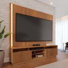 Estante e Home Theater Ripado para TV até 75 Polegadas com 200cmx198,2cm Led 2 Portas Jordão Marrom Freijó Estante e Home Theater Ripado para TV até 75 Polegadas com 200cmx198,2cm Led 2 Portas Jordão Marrom Freijó