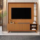 Estante e Home Theater Ripado para TV até 75 Polegadas MDF 179cmx190,5cm Pés em Madeira Maciça Ripada Açaí Marrom Nature