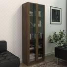 Estante Escritório Home Office 2 Portas De Vidro 4 Prateleiras Cannes 171x59 T01 Nogal - Lyam Decor