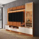 Estante Home + 1 Cristaleira Sala 225cm Para TV 75 Pol Atenas Lukaliam Jequitiba/Off White