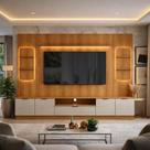 Estante Home + 2 Torres Sala 270cm Para TV 75 Pol Atenas Lukaliam Jequitiba/Off White
