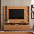 Estante Home Bilbao Para Tv Até 70 Polegadas 3 Portas Prateleiras Vidro E Rodízio Jequitibá - Lukaliam