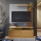 Estante Home Chicago Para Tv Até 60 Polegadas 2 Portas Correr Prateleira E Rodízio Tauari/ Cinza Perolizado - Lukaliam
