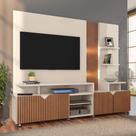 Estante Home Cross Off White/Tauari Ripado Para Tvs Até 55 Polegadas 4 Portas, Luzes Led Embutidos