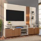 Estante Home Cross Off White/Tauari Ripado para TVs até 55 Polegadas 4 Portas, Luzes LED embutidos, Prateleiras e Rodízios Lukaliam