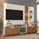 Estante Home Cross Off White/Tauari Ripado para TVs até 55 Polegadas 4 Portas, Luzes LED embutidos, Prateleiras e Rodízios Lukaliam