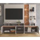 Estante Home Cross Para Tv Até 55 Polegadas 4 Portas Prateleiras Luz Led E Rodízio Off White/jequitibá - Lukaliam