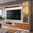 Estante Home Noble 270cm Para TV Até 75” Com Cristaleira LED e Porta Reflecta Moderna