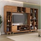 Estante Home para TV até 65 Polegadas 181cmx274cm com 4 Portas em MDP Nogal Elegance