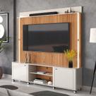 Estante Home Sala 183cm Com LED TV 75 Pol Florença Lukaliam Jequitiba Ripado 3D/Off White