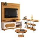 Estante Home Theater Axis Cinamomo Off White com Mesa de Centro Sky e Aparador Infinity Cinamomo - HB Móveis