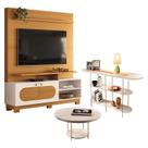 Estante Home Theater Axis Cinamomo Off White com Mesa de Centro Sky e Aparador Infinity Off White - HB Móveis