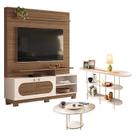 Estante Home Theater Axis com Mesa de Centro Sky com tampo de vidro e Aparador Infinity Castanho Off White - Hb Móveis