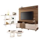 Estante Home Theater Bold Off White Castanho e Aparador Infinity e Kit Mesa de Centro sky Off White - HB Móveis