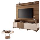 Estante Home Theater Bold Off White Castanho E Mesa De Centro Sky Com Tampo De Vidro Castanho- Hb Móveis