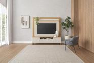 Estante Home Theater C/ Luminária Led Sala Estar TV Até 70 Polegadas 3 Portas 2 Prateleiras 6 Pés Munique